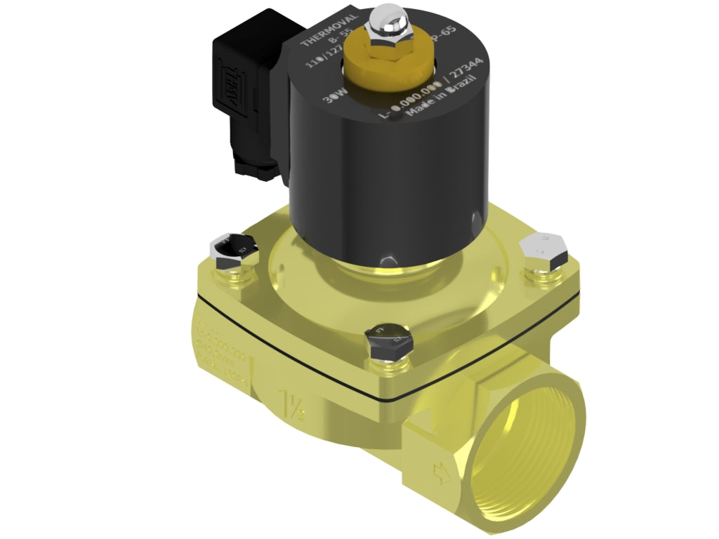 General Use Solenoid Valve, 2way, Normally Closed, 1 1/2" NPT, Brass, 127V