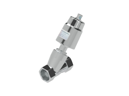 Válvula de ángulo, 2 vías, normalmente cerrada, 1 1/2"NPT, acero inoxidable