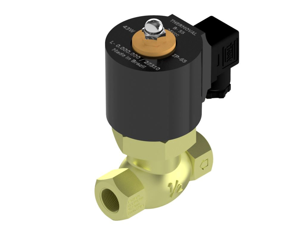 Steam Solenoid Valve 2way, Normally Closed, 1/2" NPT, Brass, 24 VDC