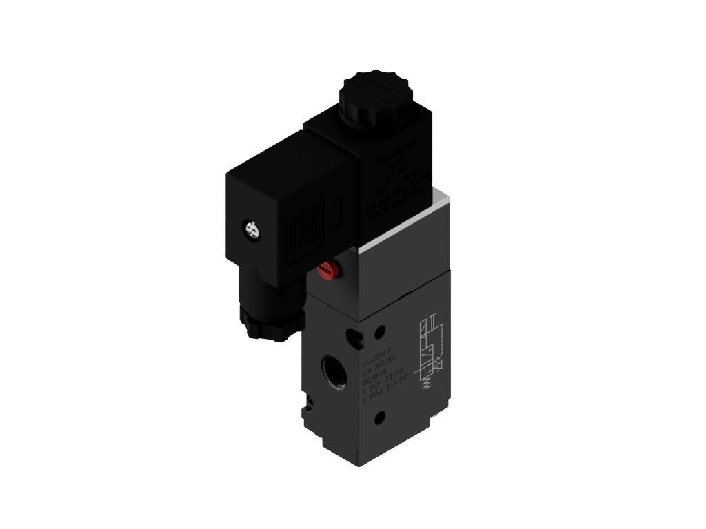 Pneumatic Valve, 3/2-Way Simple Solenoid N.C., 1/8" NPT