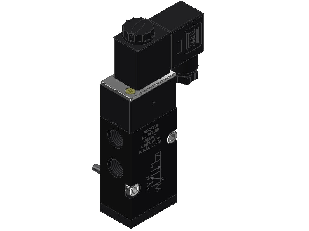 Pneumatic Valve, 3/2-Way Simple Solenoid N.C., 1/4" NPT