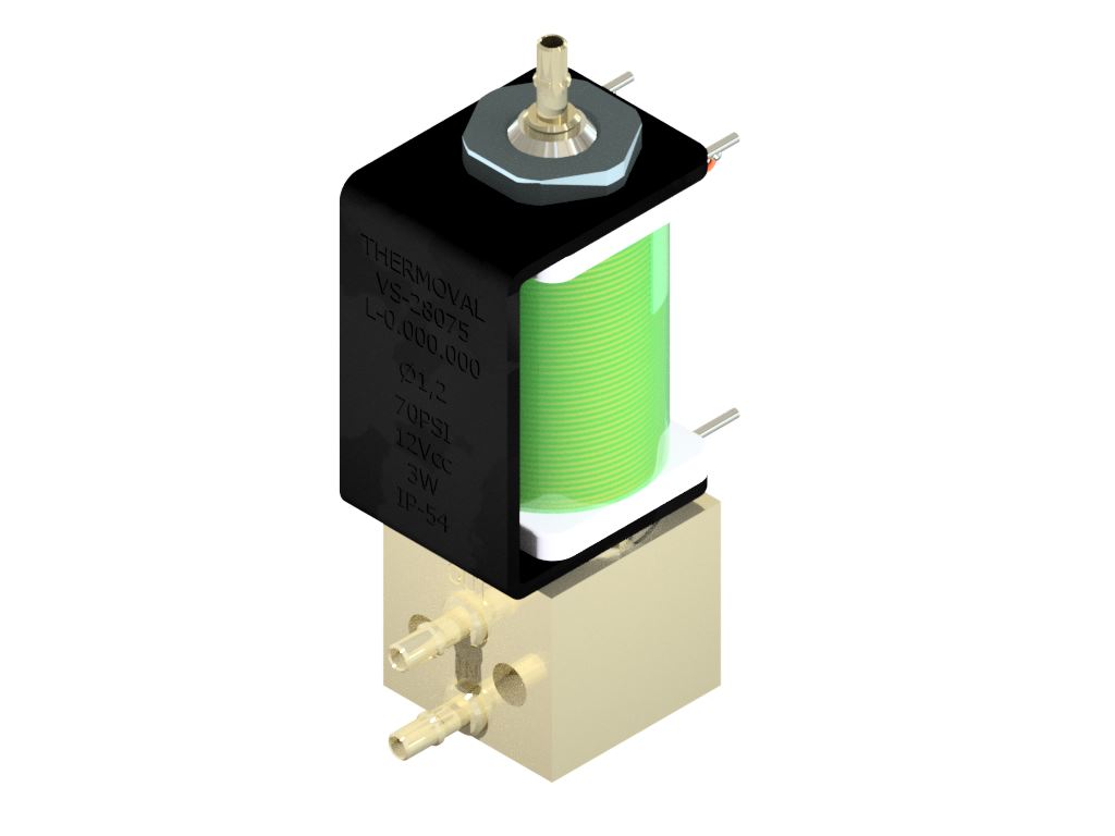 Solenoid Valve 3 way, Normally Closed, Spigot Ø 2,0 mm, 12V