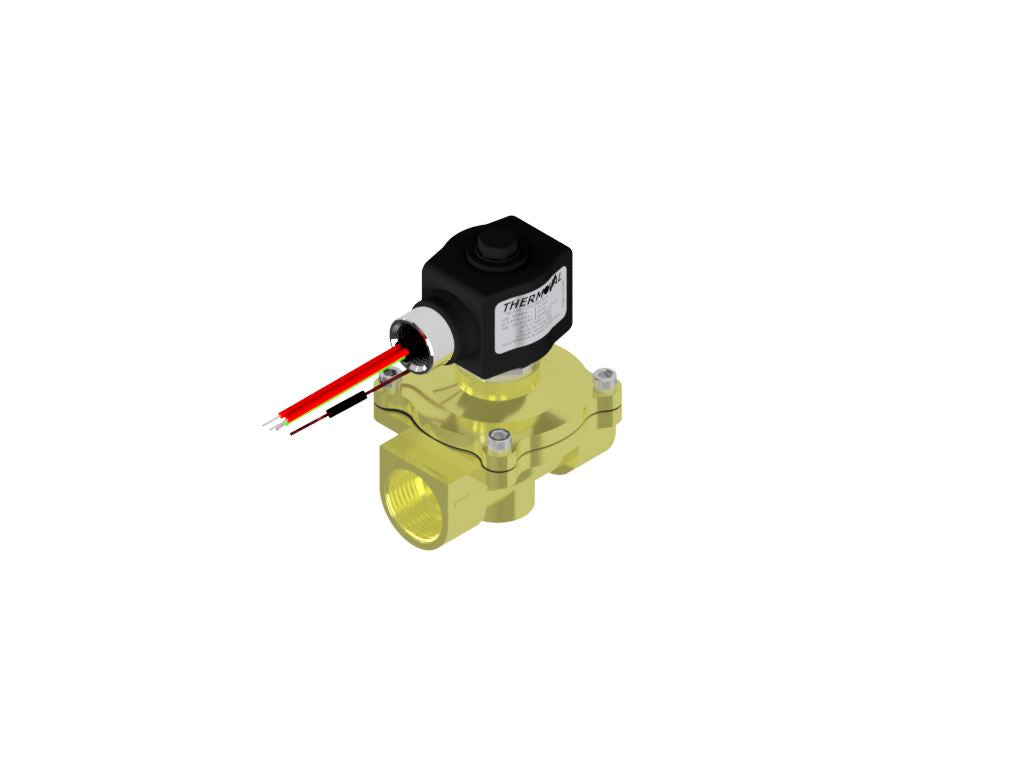 Válvula solenoide de uso general, 2 vías, normalmente cerrada, 1" NPT, latón, 24 VCC 